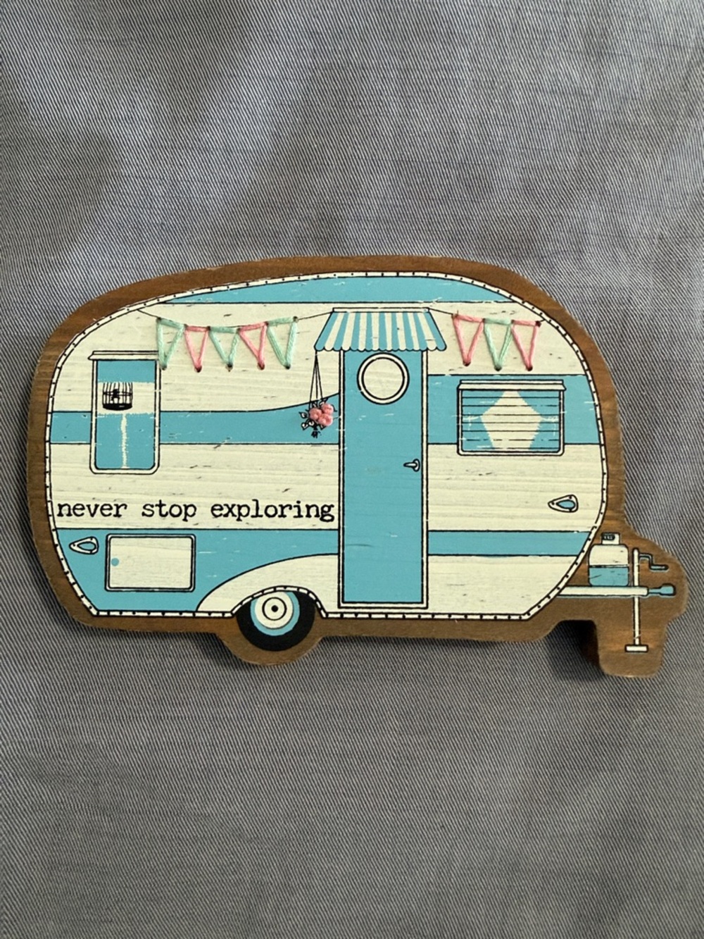 Primitives by Kathy Wooden Camper Wall Plaque - Brown with Pastel Accents